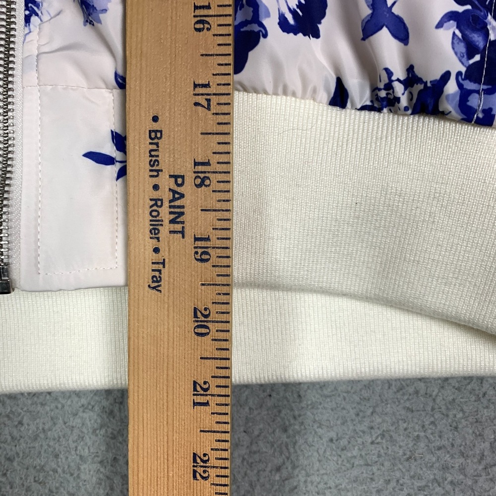 Anthropologie Bomber Jacket Women's Medium M Blue/White Cropped Floral Insulated - Picture 10 of 11